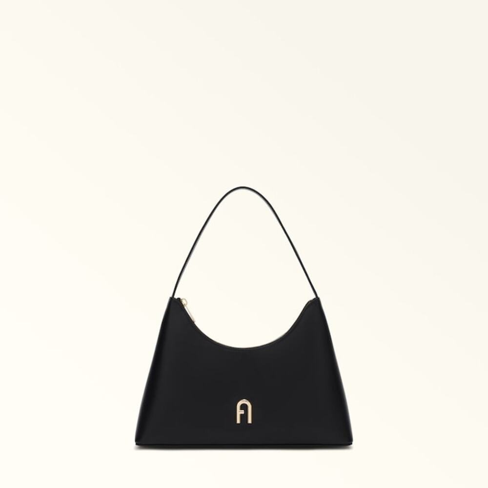 Furla Black Diamante Leather Gold Hardware Shoulder Bag